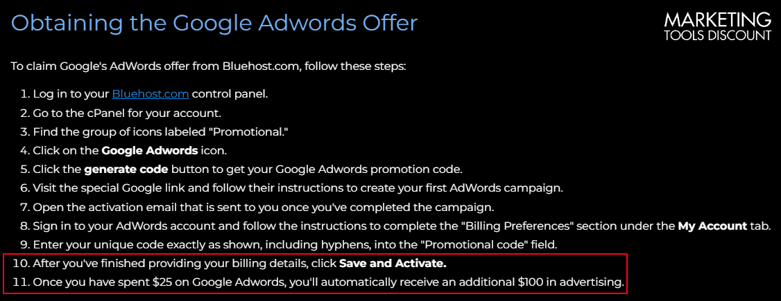 Google ads Credit by Bluehost